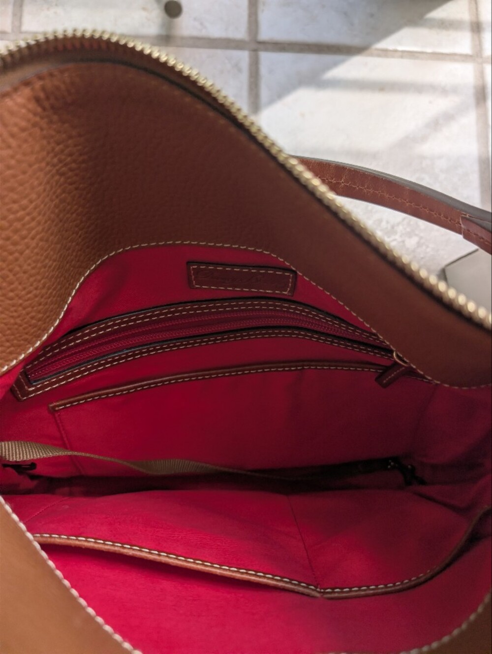 Dooney & Bourke Pebbled Leather Hobo Bag - Cognac Brown - Picture 6 of 8